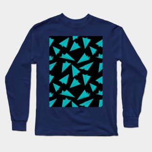 Paper Planes Pattern Blue Black Long Sleeve T-Shirt